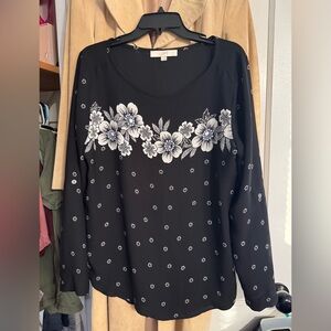 LOFT Black and White Floral Blouse